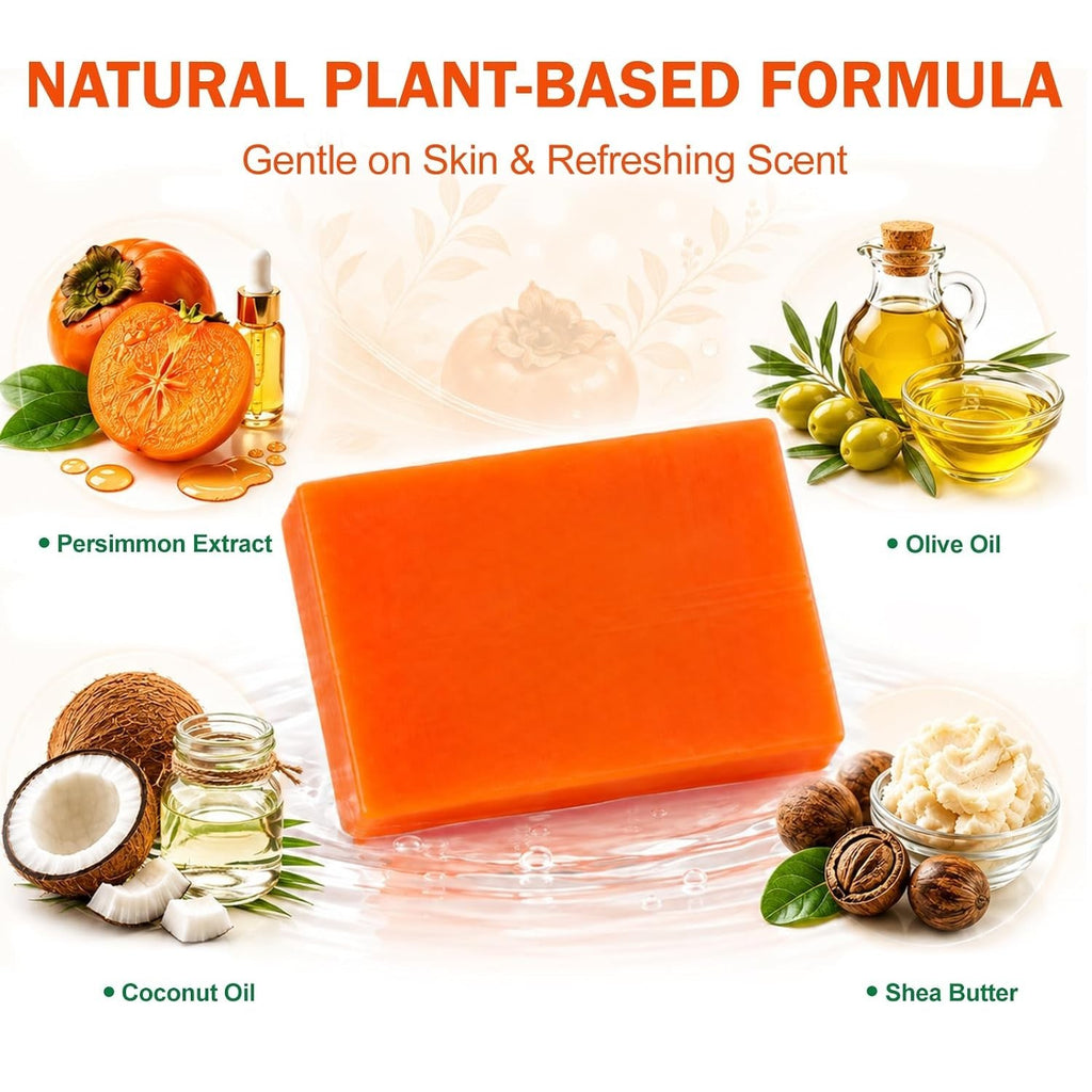 Natural Persimmon Soap Bars 80g Pack - Gentle, Hydrating Full-Body Cleanser