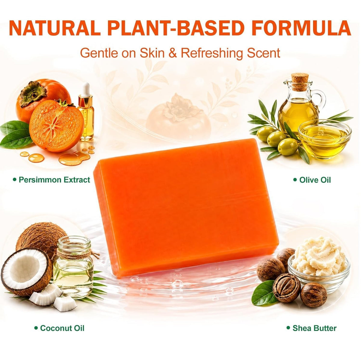 Natural Persimmon Soap Bars 80g Pack - Gentle, Hydrating Full-Body Cleanser