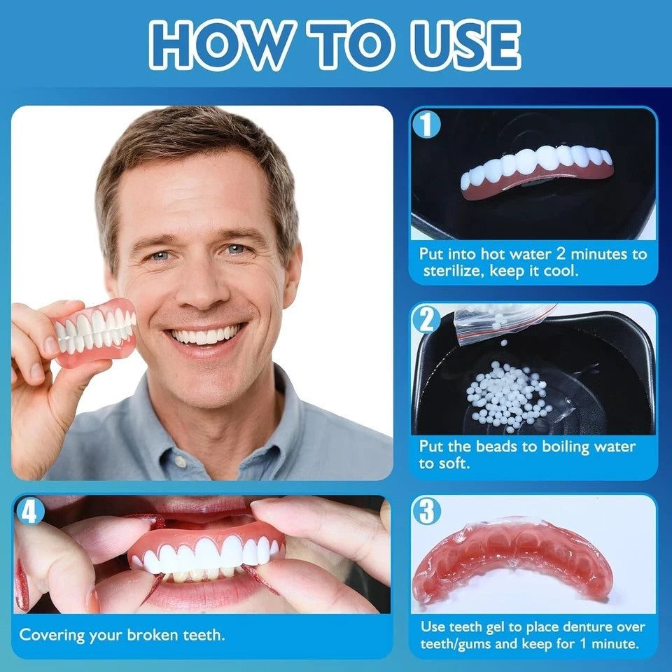 Moldable False Teeth & Veneers Set for Men and Women - Custom Fit Temporary Dentures