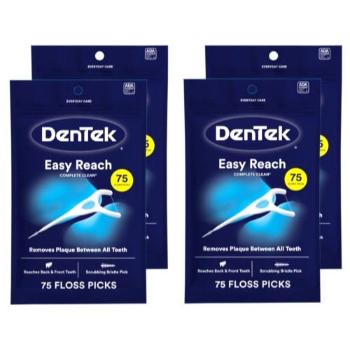 Dental Floss Picks 4-Pack with Angled Handle for Back Teeth - 75 Count Each