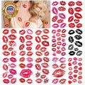 Temporary Lip Tattoo Set - 12 Sheets Red Kiss Heart Print Lip Stick Tattoos
