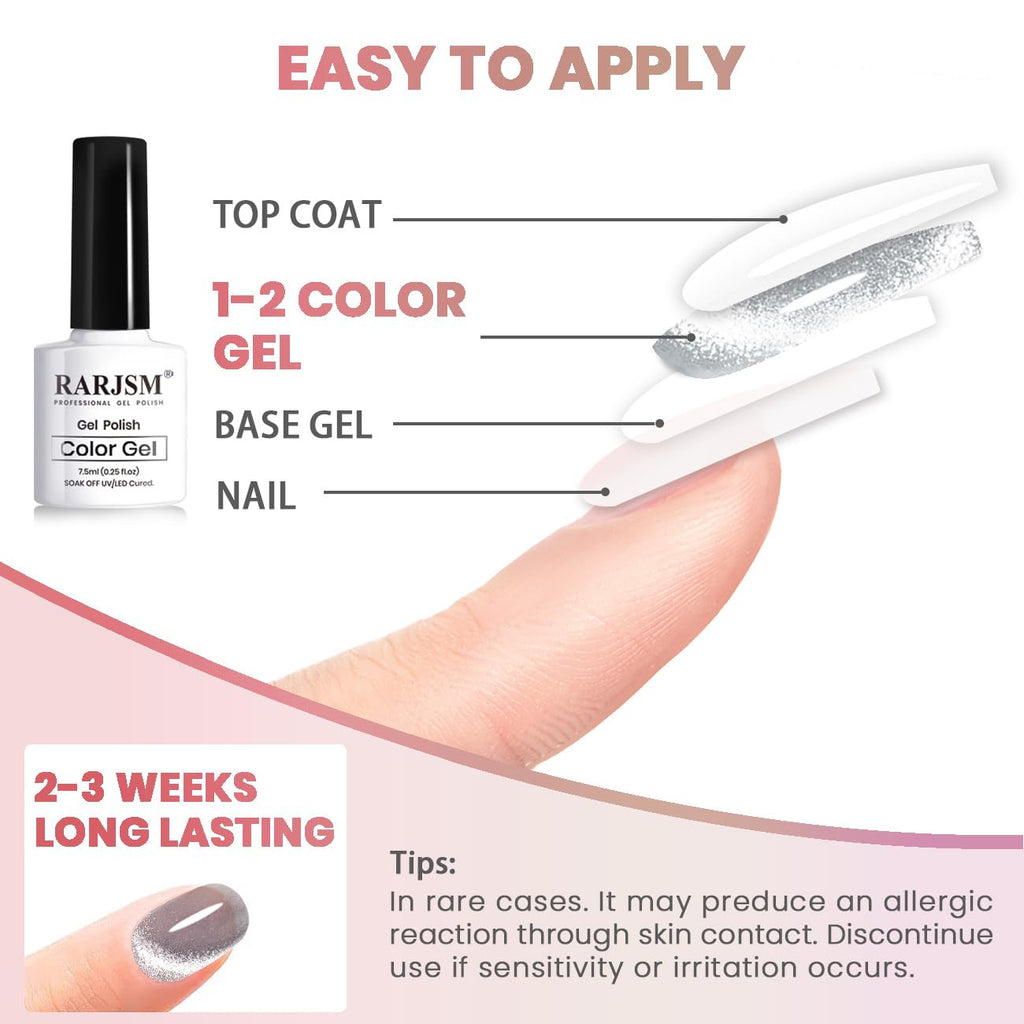 6Pcs Cat Eye Gel Nail Polish Set with Magnetic Sparkle & Glitter
