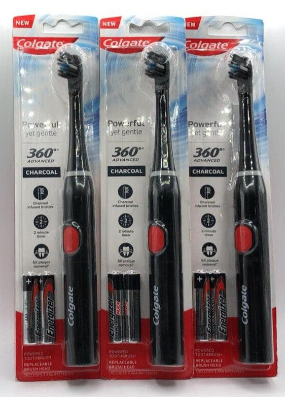 3-Pack Battery Powered Charcoal Toothbrushes with Timer - Sealed
