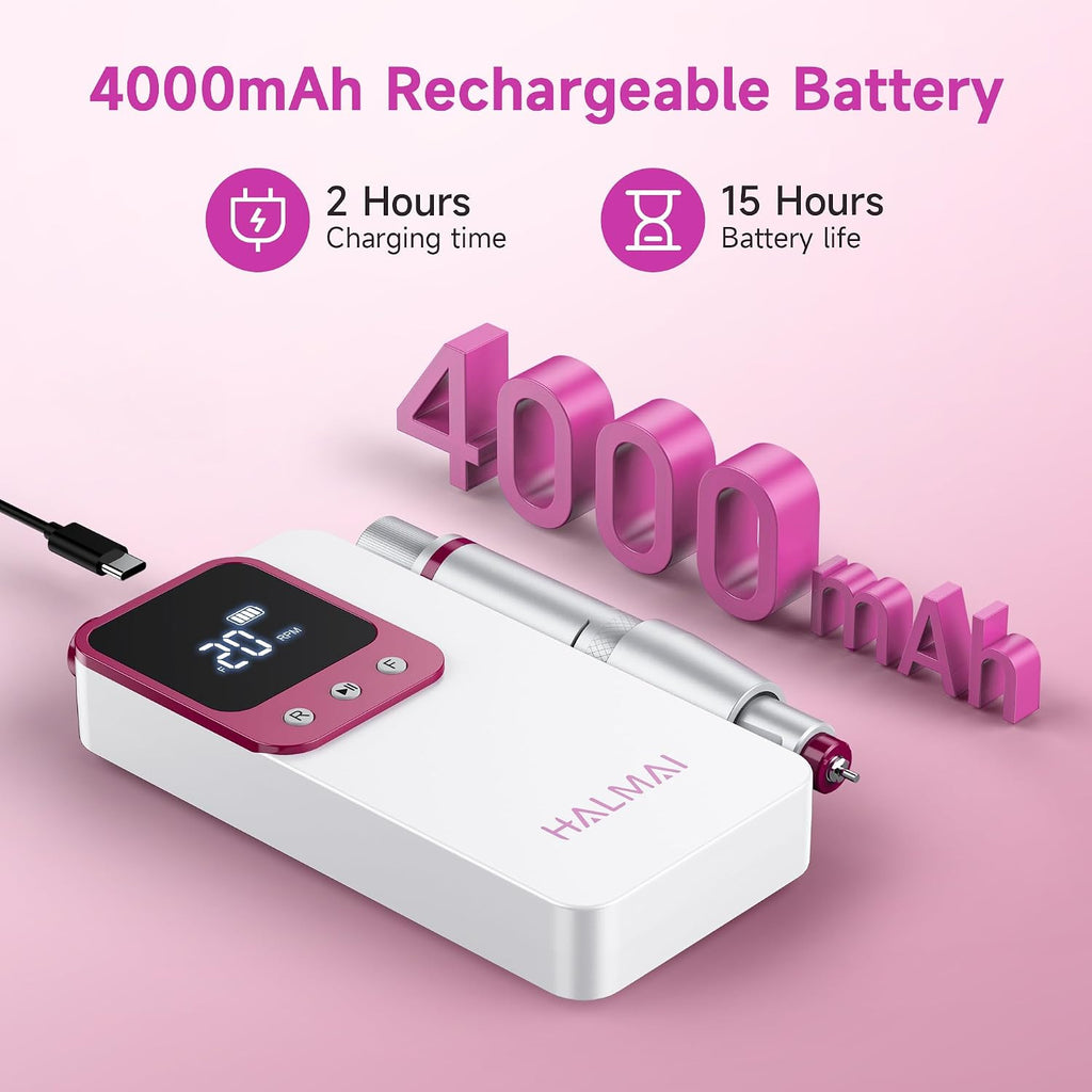 Professional Electric Nail Drill Kit 40000RPM Cordless Rechargeable Portable Nail File for Acrylic & Gel Nails