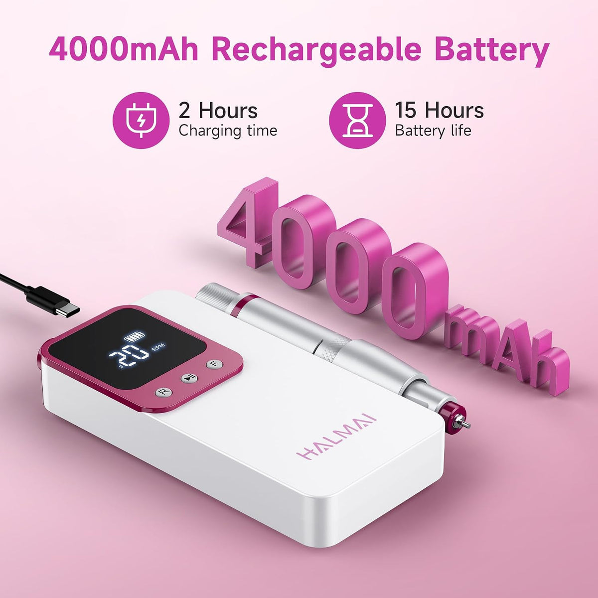 Professional Electric Nail Drill Kit 40000RPM Cordless Rechargeable Portable Nail File for Acrylic & Gel Nails
