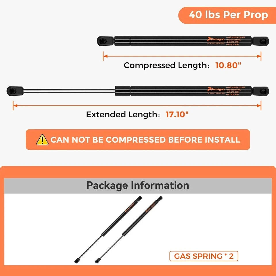 17-Inch Gas Strut Replacement for Truck Canopies - 2 Pack