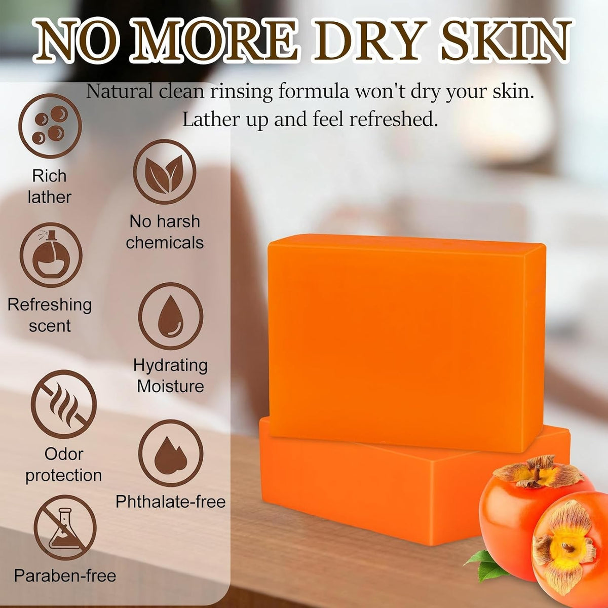 Odor Eliminating Persimmon Soap Bars - 4 Pack for Freshness & Hydration