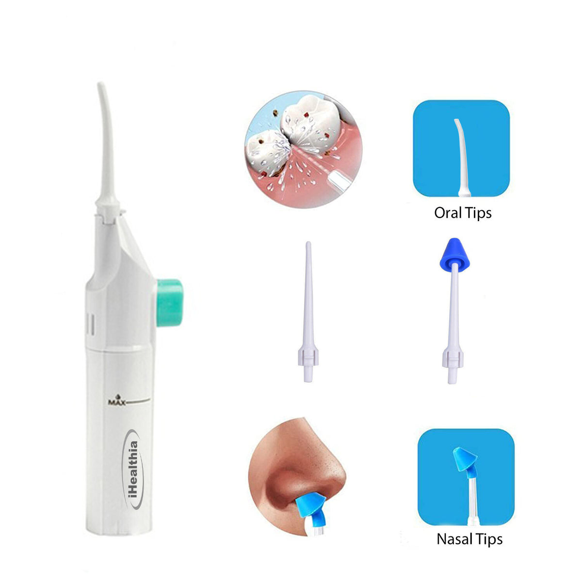 Portable Manual Water Flosser with Nasal Wash Tip for Oral and Nasal Care