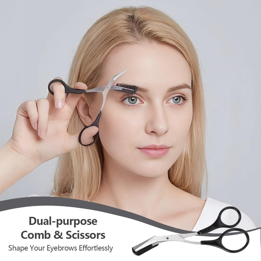 Eyebrow Trimmer Scissors with Comb & Non-Slip Grip - Stainless Steel Grooming Kit