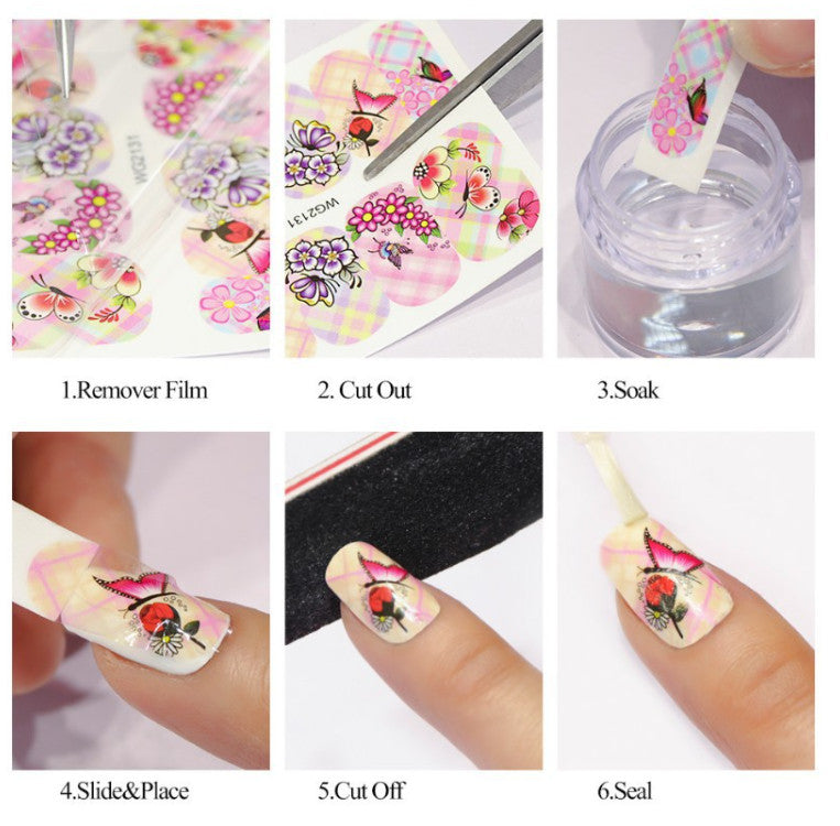 Water Transfer Nail Art Stickers Flower Butterfly Seashell Decals Set - Multiple Sizes