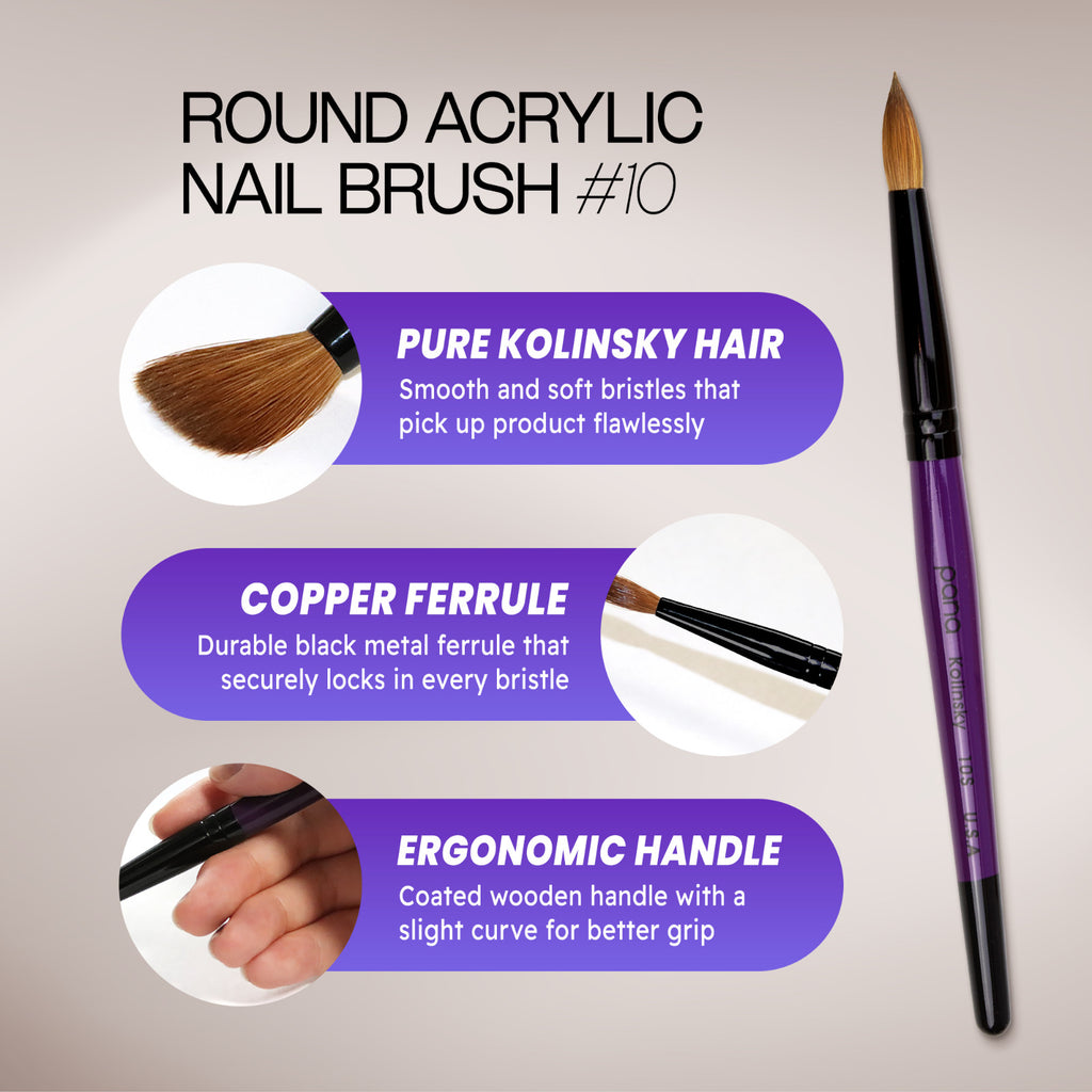 Professional Kolinsky Acrylic Nail Brush Round Size 6-22 - High-Quality Nail Art Tool