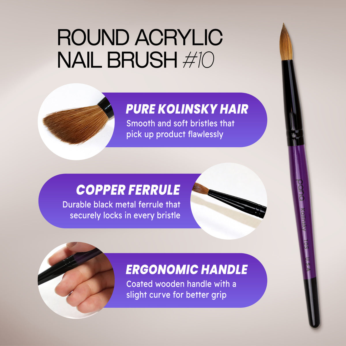 Professional Kolinsky Acrylic Nail Brush Round Size 6-22 - High-Quality Nail Art Tool