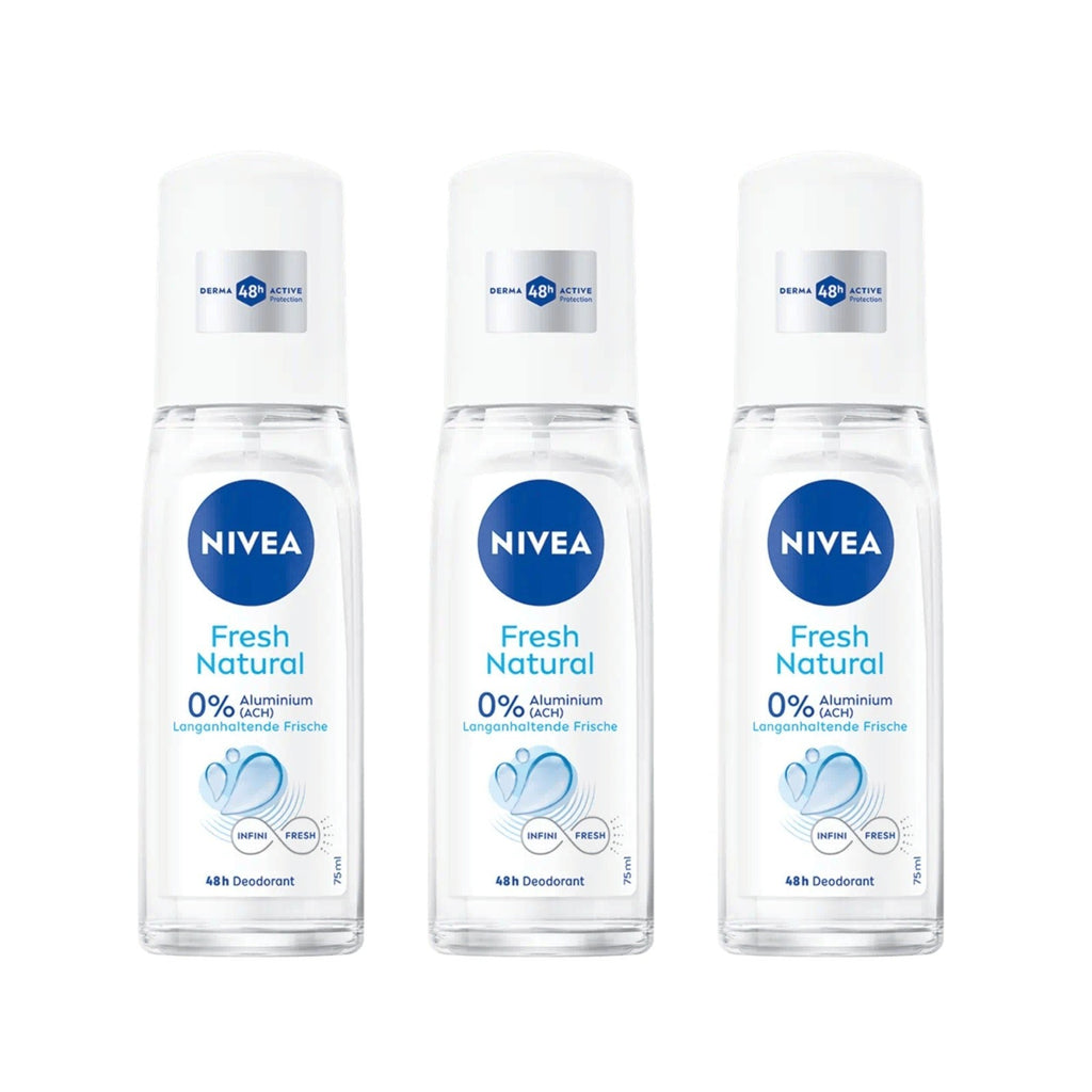 Nivea Fresh Natural Deodorant Spray Women 75g Pack of 3 - Aluminum-Free, Aloe Vera