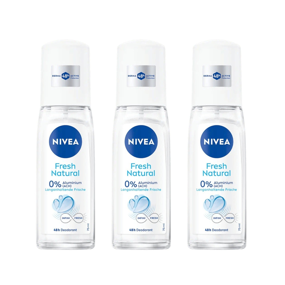 Nivea Fresh Natural Deodorant Spray Women 75g Pack of 3 - Aluminum-Free, Aloe Vera