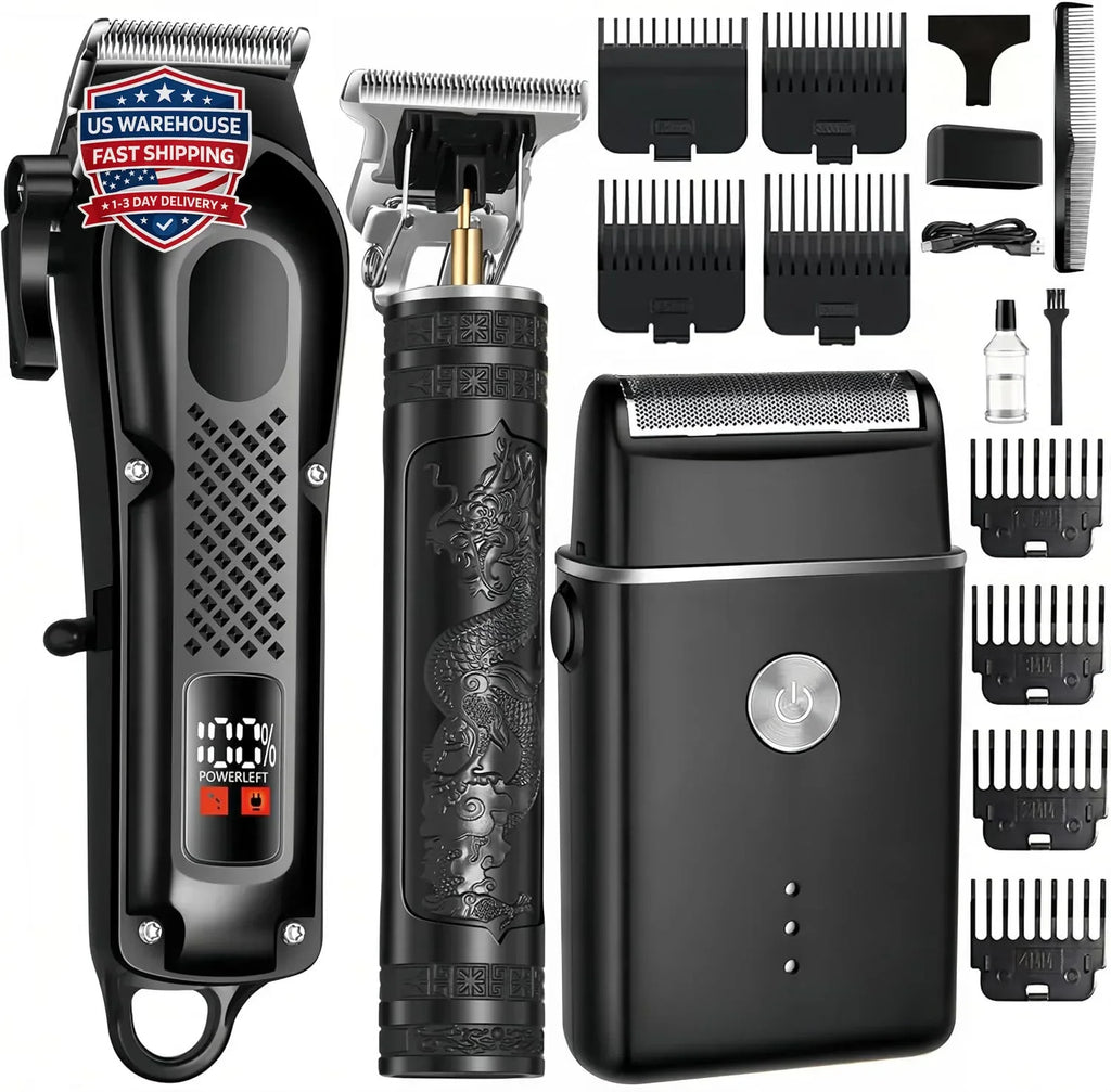 3-in-1 Cordless Hair Clippers Beard Trimmer Foil Shaver with LED Display