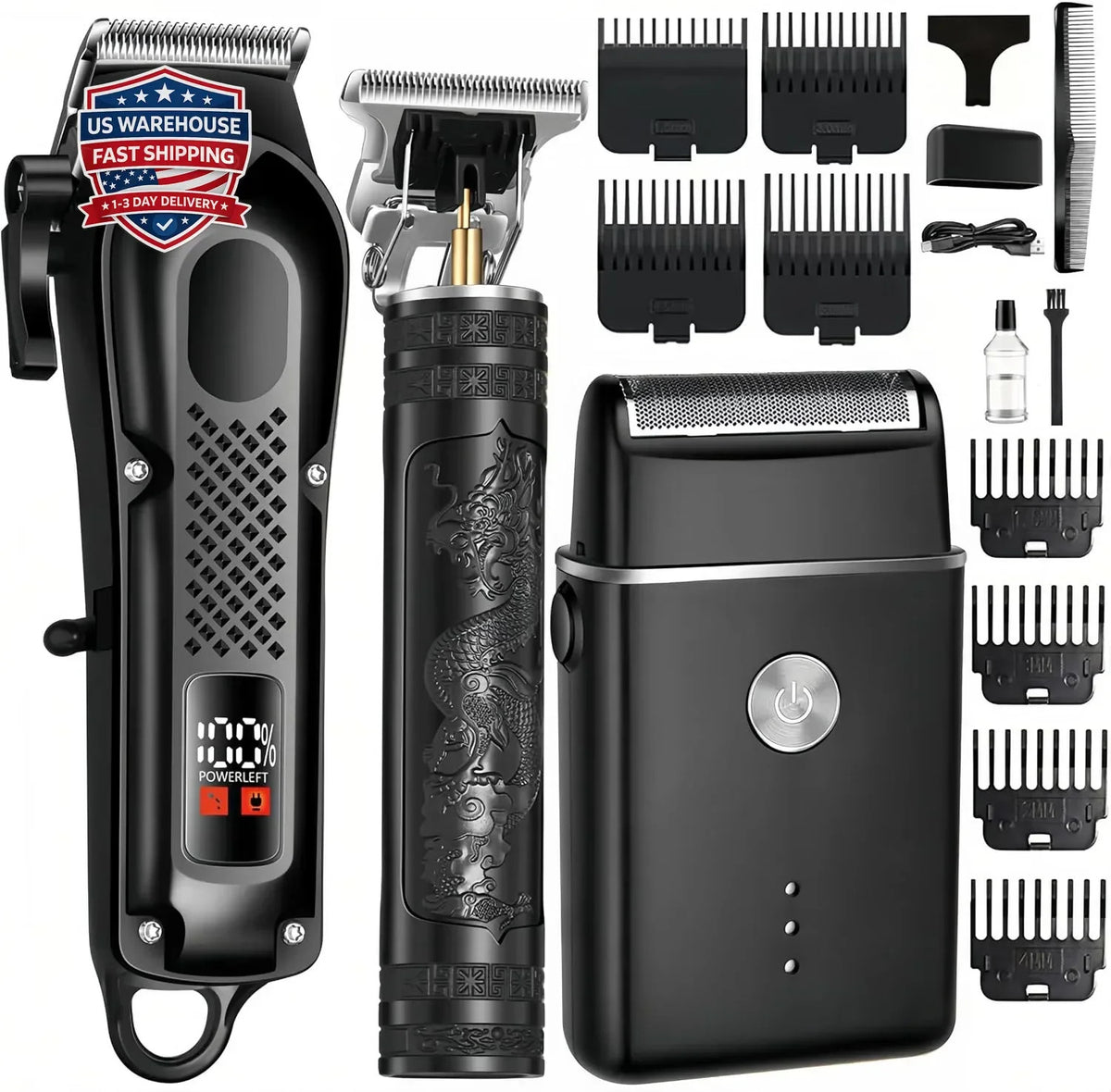 3-in-1 Cordless Hair Clippers Beard Trimmer Foil Shaver with LED Display