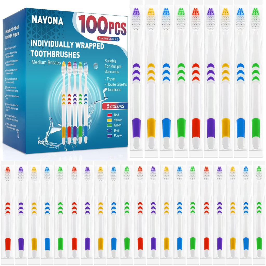 100 Pack Disposable Soft Bristle Toothbrushes Individually Wrapped Travel & Household
