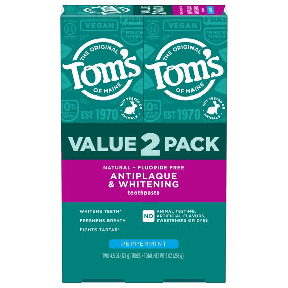 Natural Peppermint Fluoride-Free Toothpaste for Whitening & Tartar Control - 2 Pack