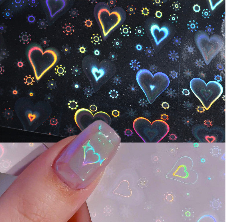 Holographic 3D Nail Art Stickers Heart Star Snowflake Decals Set