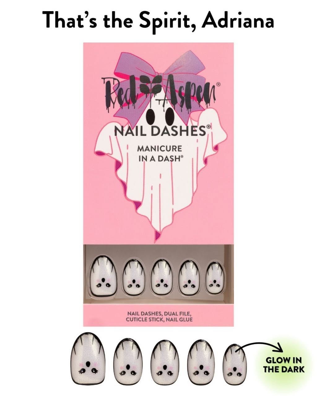 Glow-in-The-Dark Halloween Press-On Nails - That's the Spirit, Adriana, Short Almond Style
