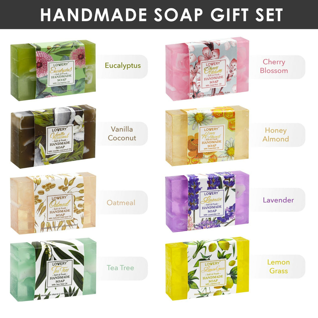 Luxury Handmade Bath Soap Set - 8 Fragrances, 100g Each, Gift Box