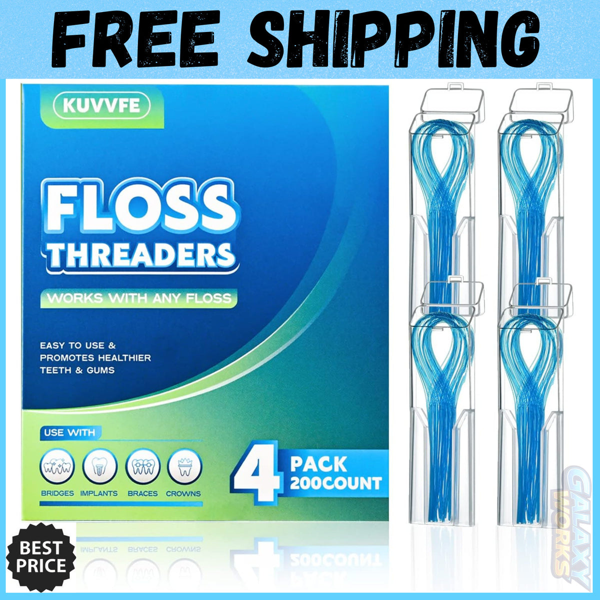 Dental Floss Threaders Pack of 200 for Braces Bridges Implants