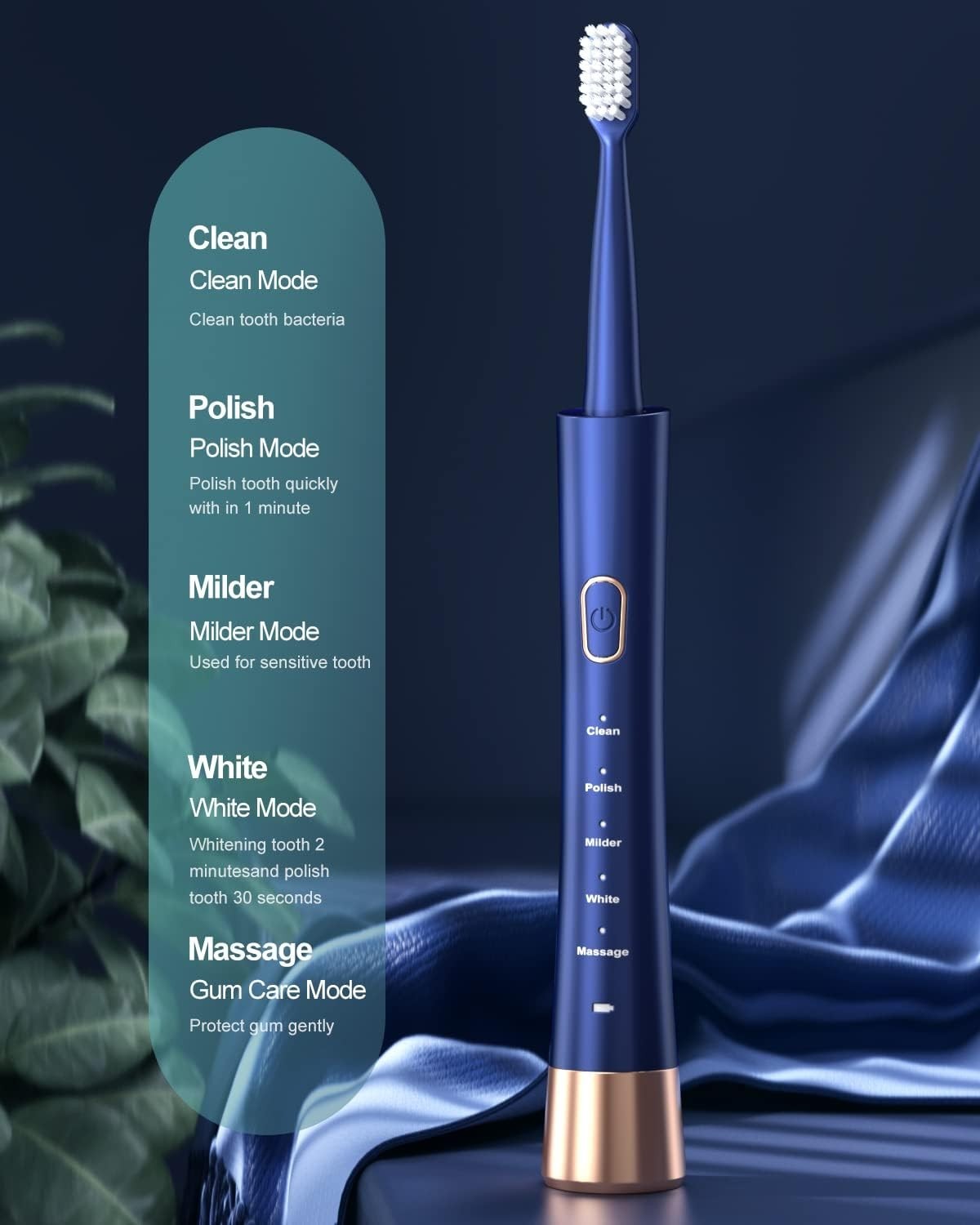 Electric Toothbrush 5 Modes Waterproof Sonic Toothbrush with 8 Brush Heads