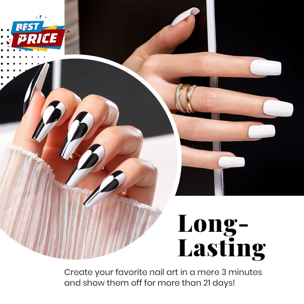 Black and White Gel Nail Polish Set - 4-Piece UV LED Soak-Off Manicure Kit