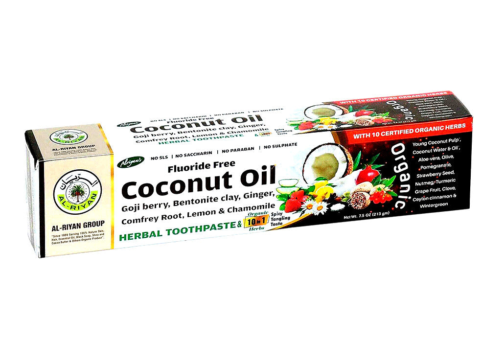 Organic Coconut Oil Toothpaste with Herbal Spicy Tangy Flavor - Natural & Fluoride-Free