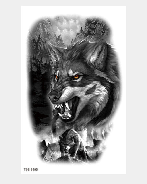 Temporary Tattoos Set - 5 Sheets Gothic Skull Wolf Lion Snake Art for Arm & Body