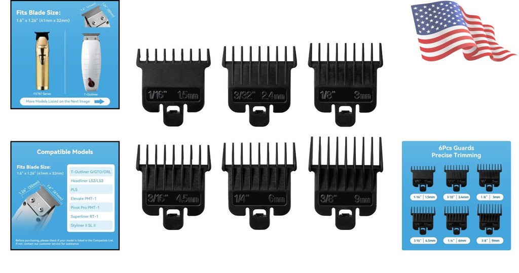 6Pcs Hair Clipper Guard Set for Babyliss FX787 & Andis Trimmers - Precision Cutting