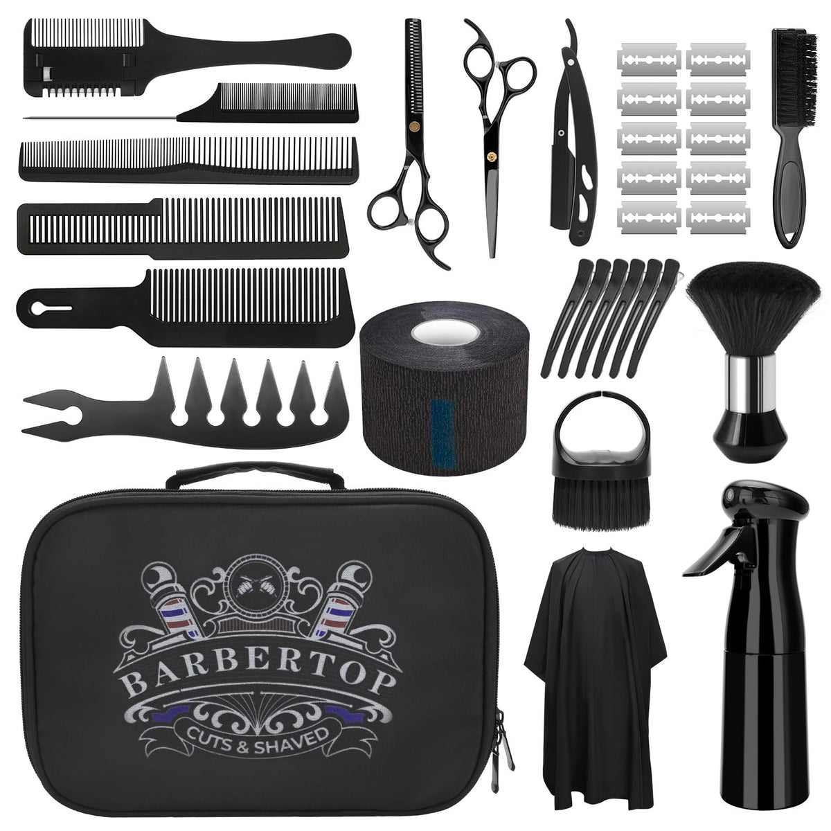 17-Piece Professional Hair Cutting Kit with Shears, Thinning Scissors, Combs & Cape