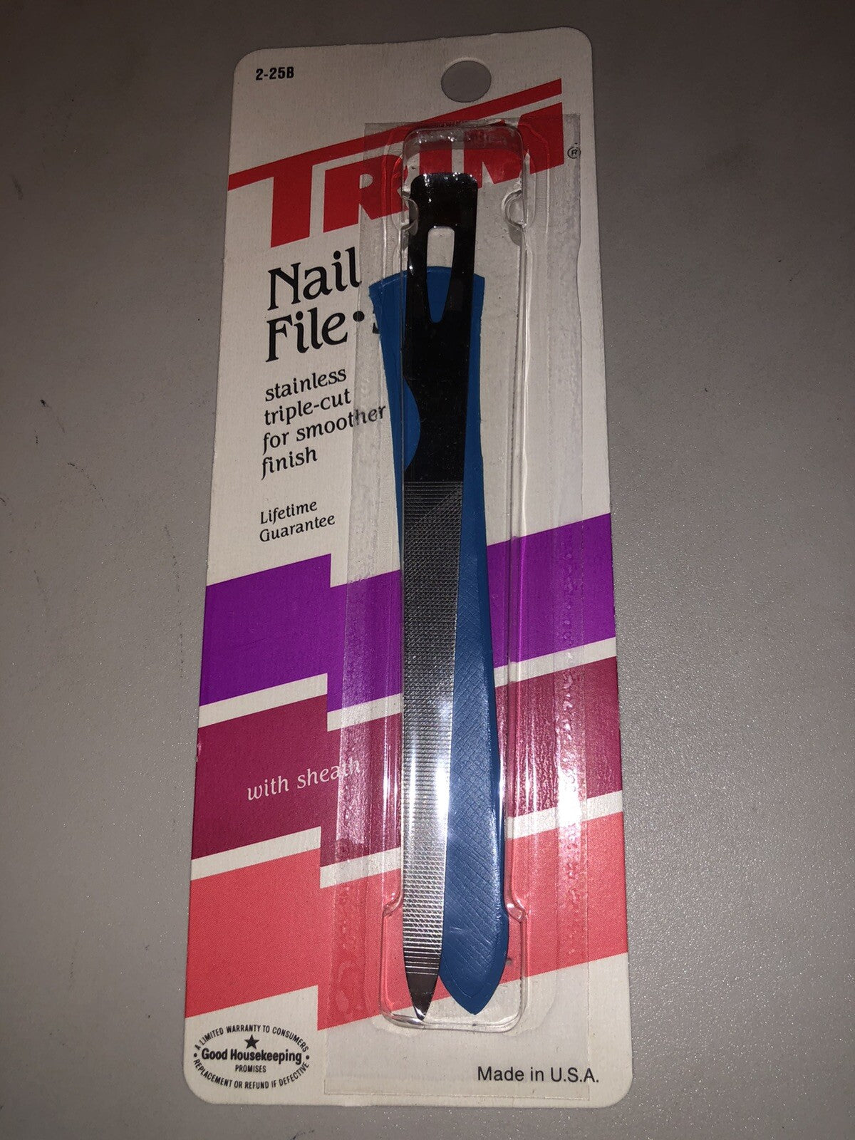 Vintage Stainless Steel Triple Cut Nail File with Case - NOS USA