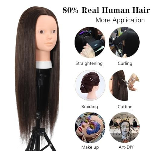 26-Inch Mannequin Head with 80% Human Hair for Hair & Makeup Practice