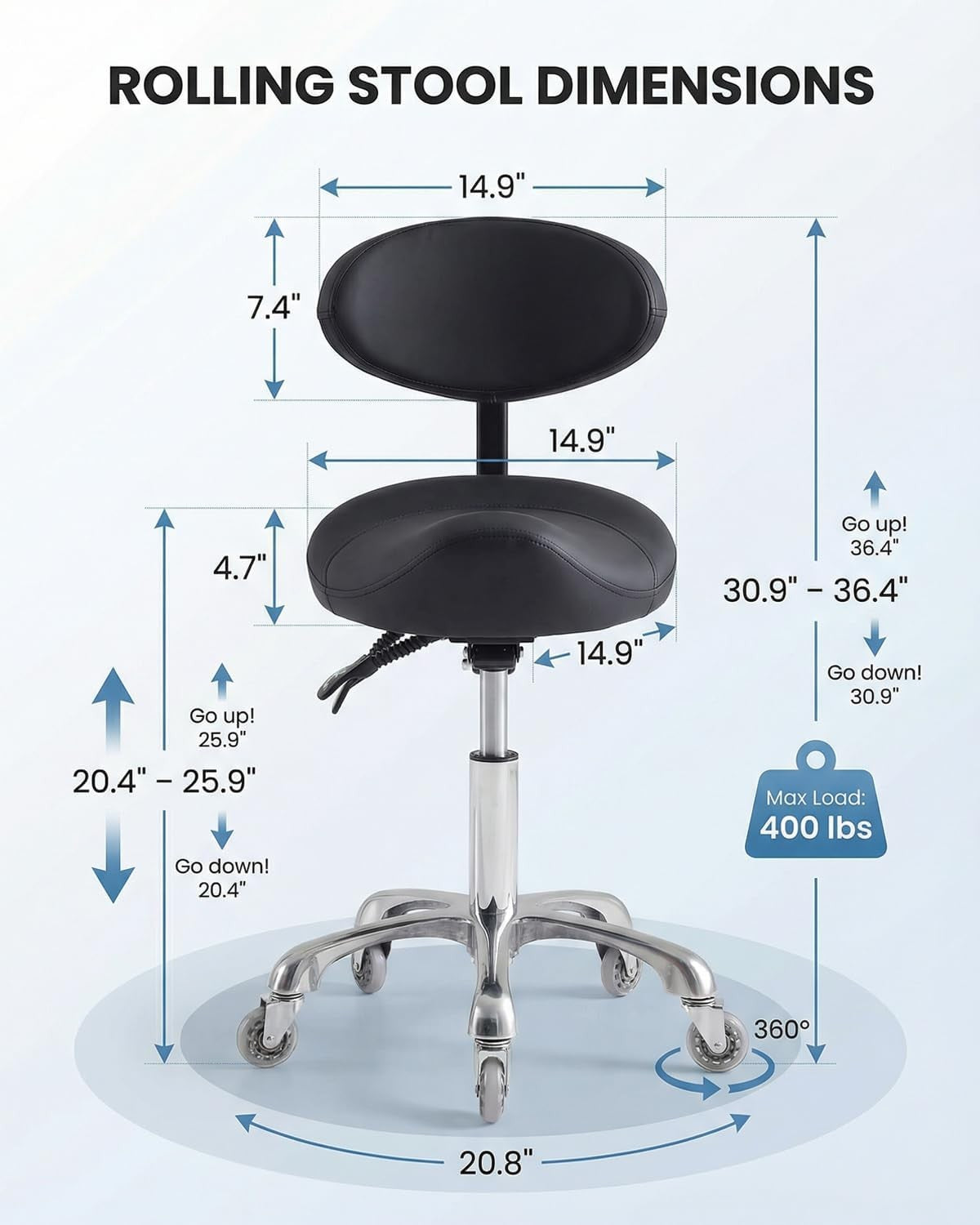 Black Hydraulic Saddle Stool with Backrest for Salon, Office & Spa