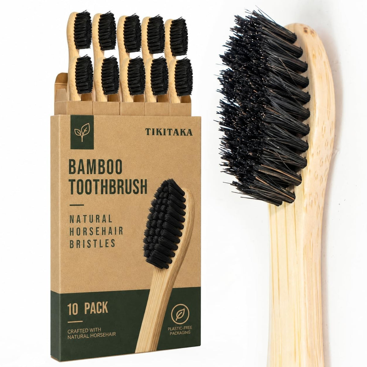 Eco-Friendly Horse Hair Bamboo Toothbrush Set of 10 - Plastic-Free Natural Oral Care
