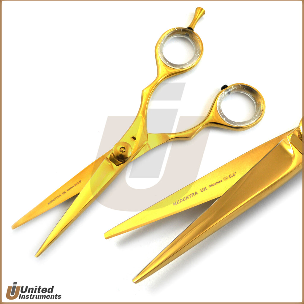 Professional Barber Hair Cutting Shears Razor & Comb Set - Gold & Black