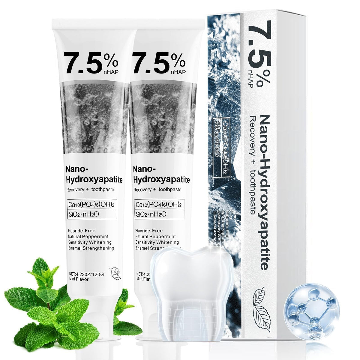 Remineralizing Fluoride-Free Nano Hydroxyapatite Toothpaste for Sensitive Teeth - 2 Pack