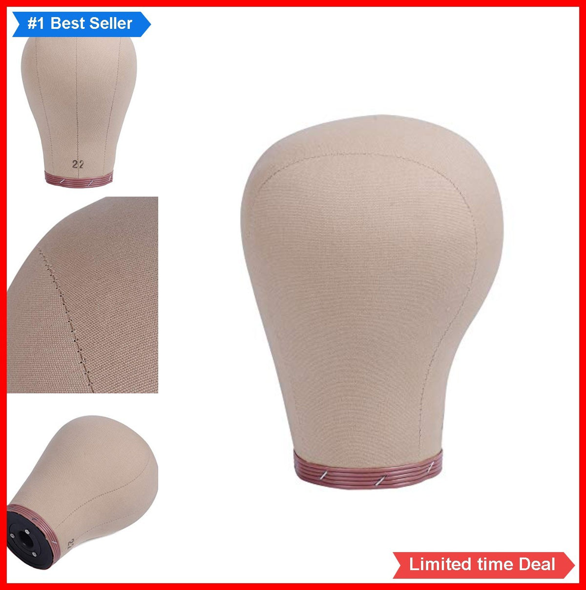 Canvas Wig Head Mannequin 22 Inch Nude Cork Block Stand for Styling Display