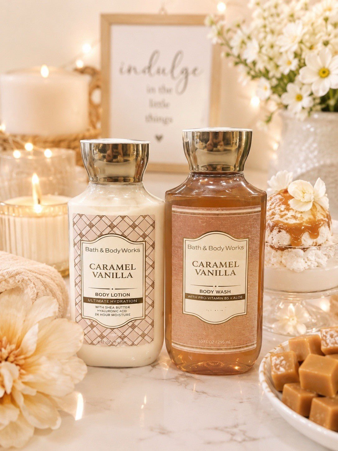 Caramel Vanilla Body Wash & Lotion Set - Full Size, New