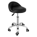 Adjustable PU Leather Salon Stool with Back and Swivel Wheels - Black