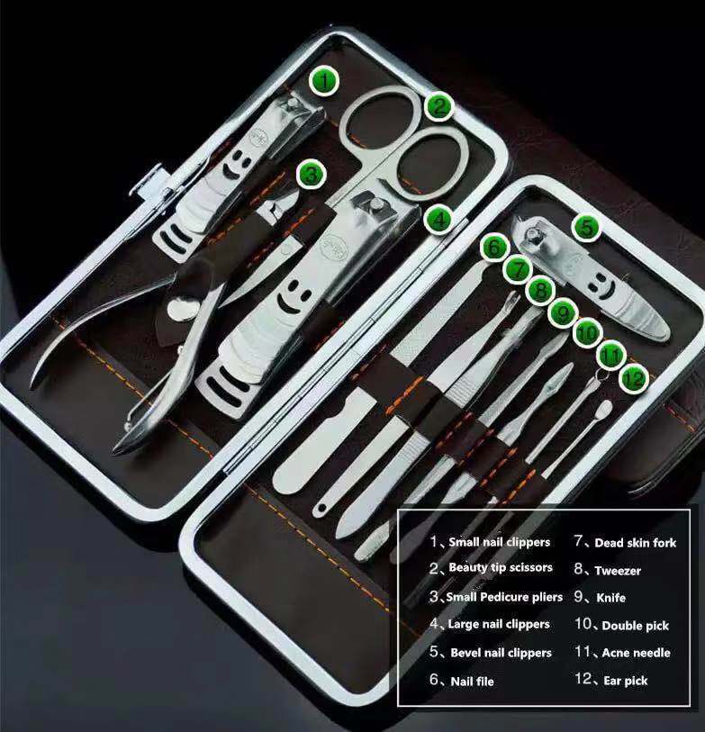 12-Piece Manicure Pedicure Set Stainless Steel Nail Clipper Grooming Kit with Case
