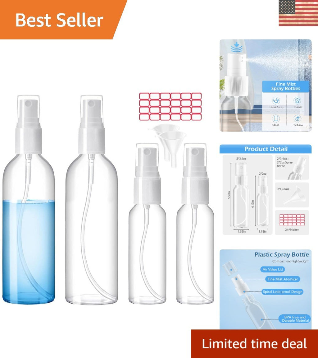 Travel Spray Bottle Set - Refillable 2oz & 3.4oz Fine Mist Containers