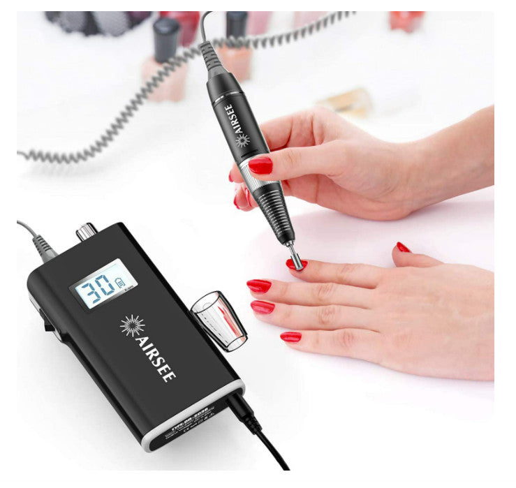 Professional Wireless Nail Drill Kit with LCD Screen, 6 Metal Bits, 3000-30000 RPM