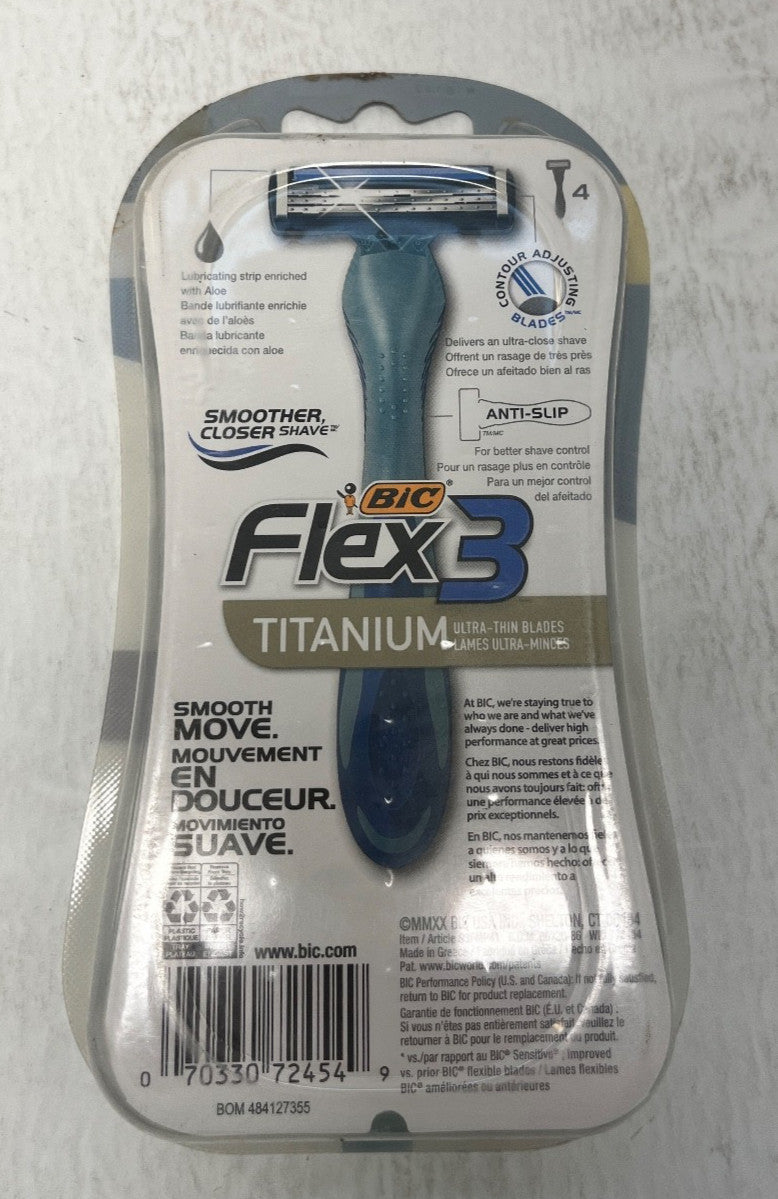 Disposable Razors for Men - BIC Flex 3 Titanium, 4 Count Pack