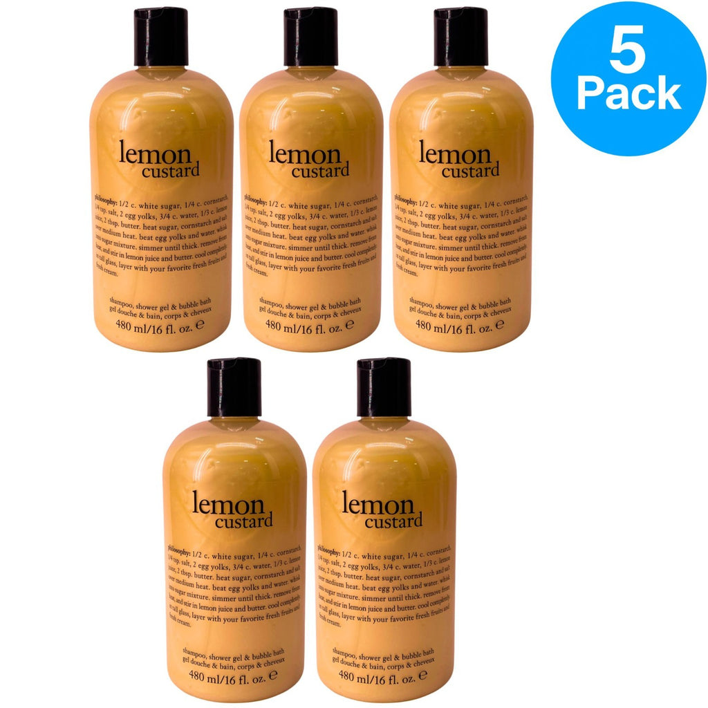 Philosophy Lemon Custard 3-in-1 Shower Gel & Bubble Bath Bundle - 5 Pack, 16 oz