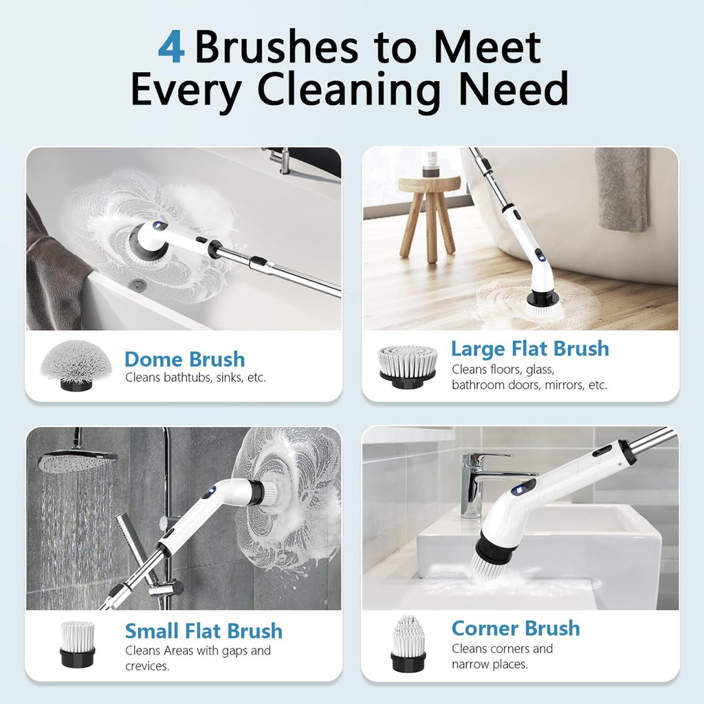 Electric Spin Scrubber Waterproof Bathroom Cleaning Tool with 4 Heads