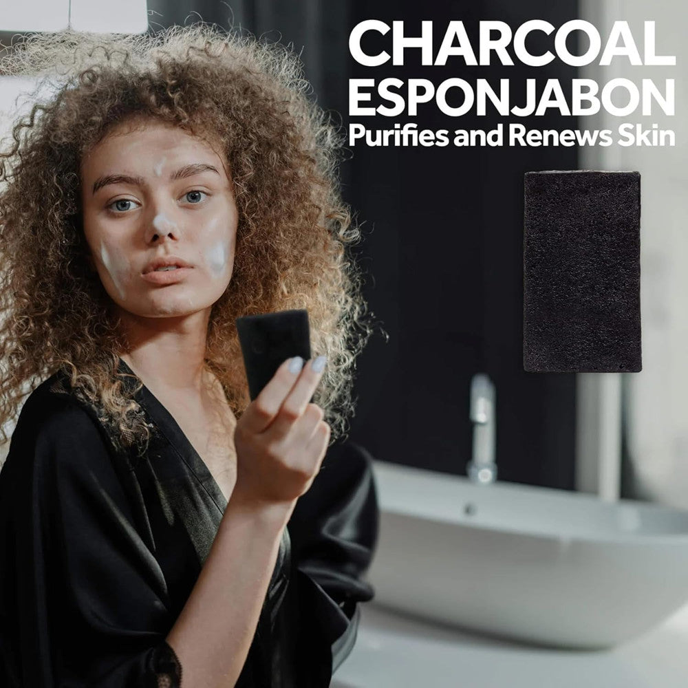 Charcoal Soap Sponge for Body & Face - Reusable Exfoliating Shower Scrubber