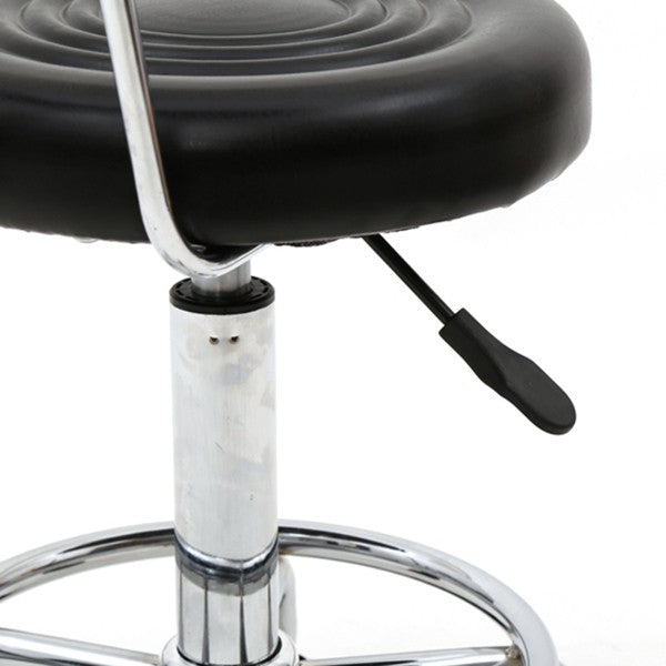 Hydraulic Adjustable Salon Stool with Backrest and Wheels - Black