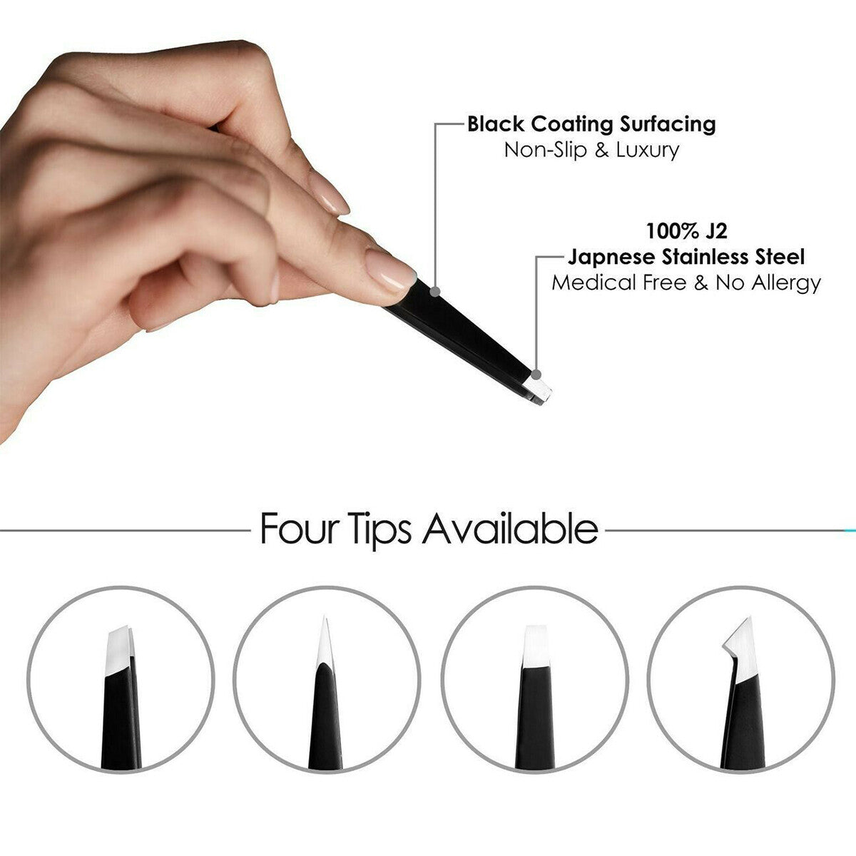 Professional Tweezers Set 4-Piece Stainless Steel Eyebrow Pluckers with Case